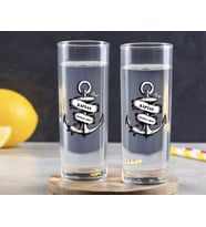 BK Gift Kişiye Özel Renkli Baskılı Kaptan Tasarımlı İkili Vodka Bardağı-6 (Beyaz)