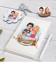 BK Gift Kişiye Özel Yılın En Mükemmel Çifti Karikatürlü Beyaz Defter Kalem ve Anahtarlık Hediye Seti-74 (Model 1)