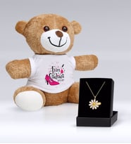 BK Gift Kişiye Özel İsimli Papatya Kolye ve Evin Süslüsü Peluş Ayıcık Hediye Seti-1 (Model 1)