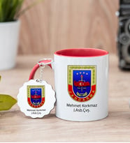 Jandarma Amblemli Kırmızı Kupa Bardak Ve Anahtarlık Set