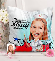 BK Gift Kişiye Özel Hemşire Karikatürlü  Yastık  2