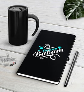 BK Gift Kişiye Özel Canım Babam Siyah Defter Kalem Termos Mug Seti-7 (Model 1)