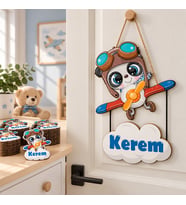 Kişiye Özel Kapı Süsü Ve 50 Adet Magnet Seti Panda Uçak