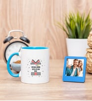 Doğum Günü Hediyesi Mavi Kupa Bardak ve Mavi Mini Fotoğraf Çerçevesi