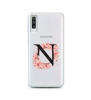 Pembe Çiçekli Harf Tasarım Süper Şeffaf Silikon Telefon Kılıfı Samsung A70 N-Har