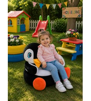 Özgüner Oyuncak Penguen Pelüş Bebek Çocuk Koltuğu (%100 Yerli) (Beyaz - Siyah - Turuncu)