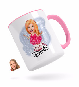 BK Gift Kişiye Özel Kadın Doğum Günü Karikatürlü Pembe Kupa Bardak-1