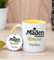 Maden Teknolojisi Öğretmeni Sarı Kupa Bardak Ve Anahtarlık Set