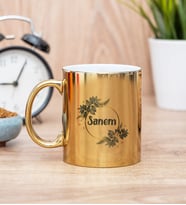 İsme Özel Çiçek Desenli Gold Kupa Bardak