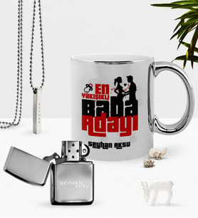 BK Gift Kişiye Özel En Yakışıklı Baba Adayı Krom Kupa Benzinli Çakmak Kolye Seti (Model 1)