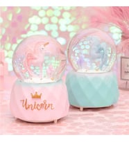Unicorn Temalı Püskürtmeli Işıklı ve Müzikli Kar Küresi (Mavi)