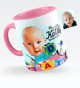 BK Gift Kişiye Özel Bebek Karikatürlü Pembe Kupa Bardak  4