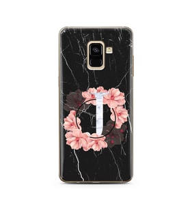 Mermer Çiçekli Harf Tasarım Süper Şeffaf Silikon Telefon Kılıfı Samsung A8 Plus 