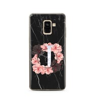 Mermer Çiçekli Harf Tasarım Süper Şeffaf Silikon Telefon Kılıfı Samsung A8 Plus 
