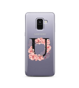 Pembe Çiçekli Harf Tasarım Süper Şeffaf Silikon Telefon Kılıfı Samsung A8 (2018)