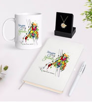 BK Gift Kişiye Özel Dünyanın En İyi Öğretmeni Beyaz Kupa Defter Kalem ve İsimli Papatya Kolye Hediye Seti-27 (Model 1)