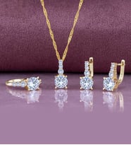 Else Silver Singapur Zincirli 925 Ayar Gümüş Süzme Taşlı Takı Seti (Gold)