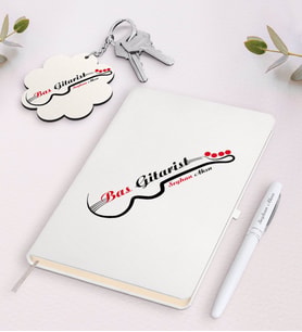 BK Gift Kişiye Özel Bas Gitarist Beyaz Defter Kalem ve Anahtarlık Hediye Seti-2 (Model 1)