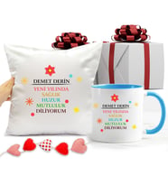 2021 Yılbaşı Hediye Seti Yastık ve Mavi Kupa Bardak