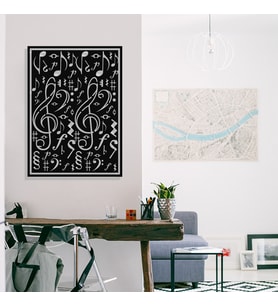 New Jargon - Çerçeve İçinde Nota ve Solfeş Anahtarları Tasarım Metal Tablosu 70x50cm (Siyah)
