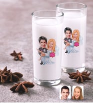 BK Gift Kişiye Özel Renkli Baskılı Evleniyoruz Karikatürlü İkili Rakı Bardağı Seti-9 (Beyaz)