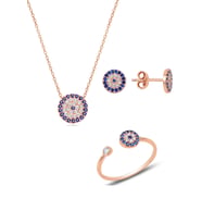Söğütlü Silver Gümüş rose  nazar modeli üçlü set