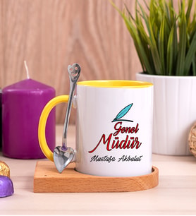 Genel Müdür Ahşap Altlıklı Sarı Kupa Bardak