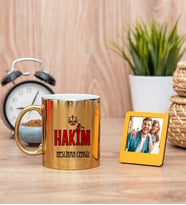 Hakim Gold Kupa Bardak ve Sarı Mini Fotoğraf Çerçevesi