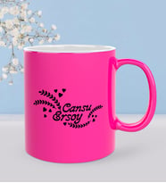 BK Gift Kişiye Özel Sevgili Tasarımlı Fosforlu Pembe Kupa Bardak - 33