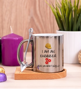 Mühendis Ahşap Altlıklı Silver Kupa Bardak