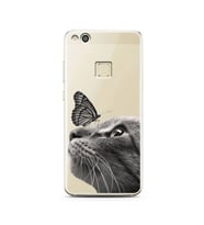 Kedi Kelebek Tasarımlı Süper Şeffaf Silikon Telefon Kılıfı Huawei P10 Lite   