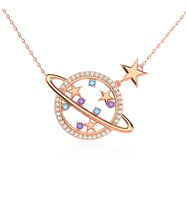 Ametist Aqua Taşlı Gezegen Rose Gümüş Kolye