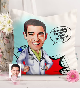 BK Gift Kişiye Özel Bay Doktor Karikatürlü  Yastık  1