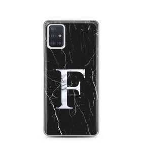 Samsung A51 Siyah Mermer Harf Tasarımlı Telefon Kılıfı F-Harfi 