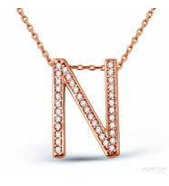 Zirkon Taşlı Gümüş N Harfi Kolye - N090501 (Rose)