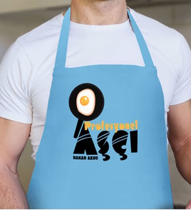 BK Gift Kişiye Özel Profesyonel Aşçı Mavi Erkek Mutfak Önlüğü