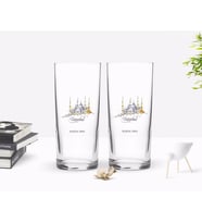 BK Gift Kişiye Özel Renkli Baskılı İstanbul Tasarımlı Turistik İkili Rakı Bardağı Seti-4 (Beyaz)