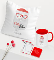 BK Gift Kişiye Özel Yılbaşı Noel Baba Temalı Kırmızı Kupa Ayna Yastık Seti - 2