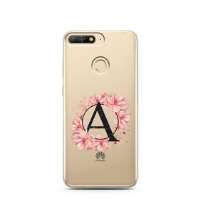 Pembe Çiçekli Harf Tasarım Süper Şeffaf Silikon Telefon Kılıfı Huawei Y6 Prime 2
