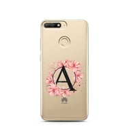 Pembe Çiçekli Harf Tasarım Süper Şeffaf Silikon Telefon Kılıfı Huawei Y6 Prime 2