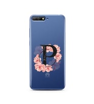 Pembe Çiçekli Harf Tasarım Süper Şeffaf Silikon Telefon Kılıfı Huawei Y6 2018 P-