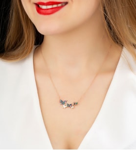 Papatya Silver 925 Ayar Renkli Taşlı Gümüş Kelebek Kolye