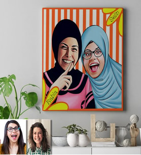 BK Gift Kişiye Özel Türbanlı Karikatür  Kanvas Tablo  50x70cm 37773