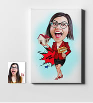 BK Gift Kişiye Özel Bayan Gayrimenkul Danışmanı Karikatür Kanvas Tablo 50x70cm 2