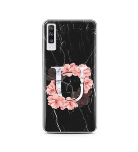 Mermer Çiçekli Harf Tasarım Süper Şeffaf Silikon Telefon Kılıfı Samsung A70 U-Ha