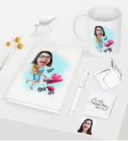 BK Gift Kişiye Özel Ev Hanımı Anne Karikatürlü Beyaz Defter Kalem Kupa Ayna Seti - 1 (Model 1)