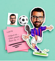 BK Gift Kişiye Özel Bay Bordo Mavi Futbolcu Karikatürlü Ahşap Magnet (Çok Renkli)