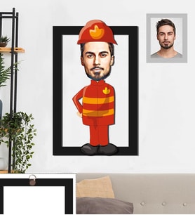 Kişiye Özel İtfaiyeci Karikatürlü 3D Ahşap Tablo 30x47 Bay-1