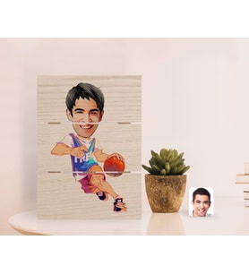 BK Gift Kişiye Özel Erkek Basketbolcu Karikatürlü Otantik Masaüstü Ahşap Palet Çerçeve-2 (Beyaz)