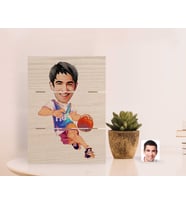 BK Gift Kişiye Özel Erkek Basketbolcu Karikatürlü Otantik Masaüstü Ahşap Palet Çerçeve-2 (Beyaz)